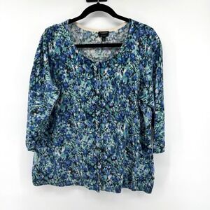Talbots Cardigan Sweater 100% Cashmere 2XP Blue Floral Womens Petite Plus Luxury